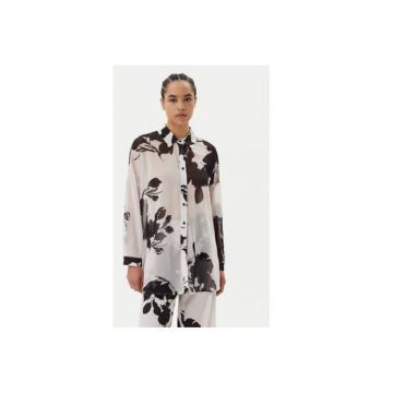 Camasa dama  53-7025 - Poliester reciclat - Alb/Negru - Alb/Negru