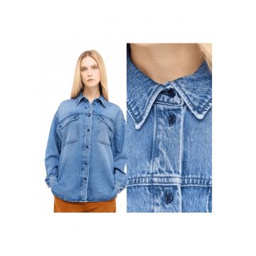 Camasa Dama -  Avilla - Regular Fit - Design Clasic - Maneci Lungi - Cu Guler - Cu Nasturi - Bumbac - Albastru - Albastru