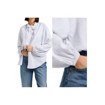 Camasa Dama -  Blouse With Tie Front - Regular Fit - Design Clasic - Maneci Lungi - Cu Guler - Cu Nasturi - Bumbac - Gri - Gri