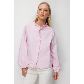 Camasa dama -  camasa cu nasturi si guler - roz pudra - textil