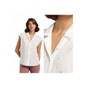 Camasa Dama -  Cap Sleeve Shirt - Regular Fit - Design Clasic - Maneci Lungi - Cu Guler - Cu Nasturi - Bumbac - L INTL - Alb