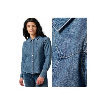 Camasa Dama -  Exag Yoke Shirt - Regular Fit - Design Clasic - Maneci Lungi - Cu Guler - Cu Nasturi - Bumbac - XS INTL - Albastru