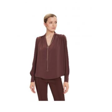 Camasa dama -  poliester - maro -