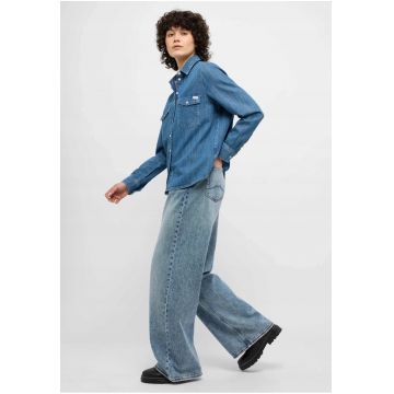 Camasa Dama -  Style Sedana Basic Shirt - Regular Fit - Design Clasic - Maneci Lungi - Cu Guler - Cu Nasturi - Bumbac - Albastru - Albastru