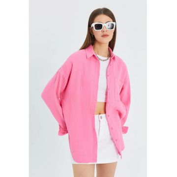 Camasa dama -  supradimensionata - - bumbac/in - roz