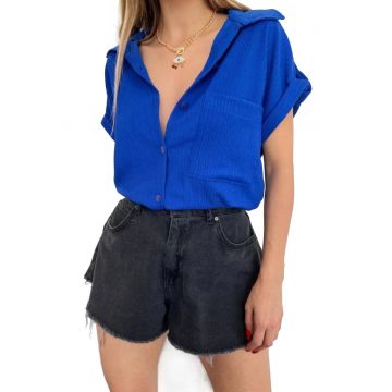 Camasa dama  textil - maneca scurta - albastru