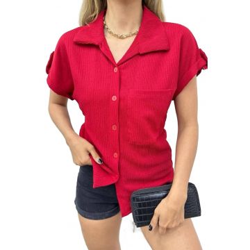 Camasa dama  textil - maneca scurta - rosu