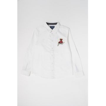 Camasa de bumbac cu maneci lungi - Alb/Maro/Galben pai