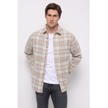 Camasa de bumbac in carouri - Bej deschis