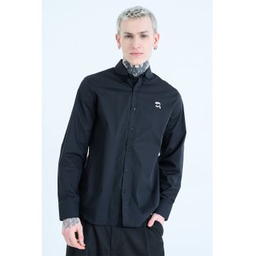 Camasa din amestec de bumbac cu logo - Negru