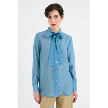 Camasa din amestec de lyocell cu model cu buline - Albastru