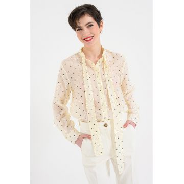Camasa din amestec de lyocell cu model cu buline - Crem