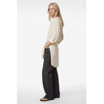 Camasa din amestec de modal cu dungi - Maro cognac/Bej deschis