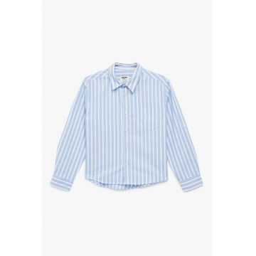 Camasa din bumbac cu buzunar pe piept si dungi - Alb/Albastru azur