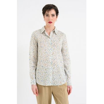 Camasa din bumbac cu guler ascutit si imprimeu - Multicolor
