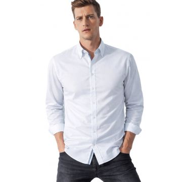 Camasa din bumbac cu guler fixat cu nasturi - Alb