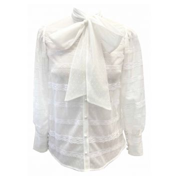 Camasa din dantela cu fundac Zoya - Alb