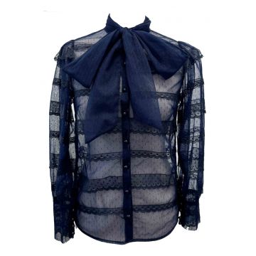 Camasa din dantela cu fundac Zoya - Bleumarin