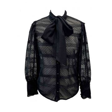 Camasa din dantela cu fundac Zoya - Negru