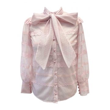 Camasa din dantela cu fundac Zoya - Roz