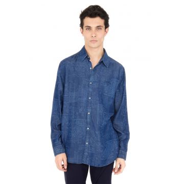 Camasa din lyocell cu imprimeu paisley - Albastru inchis