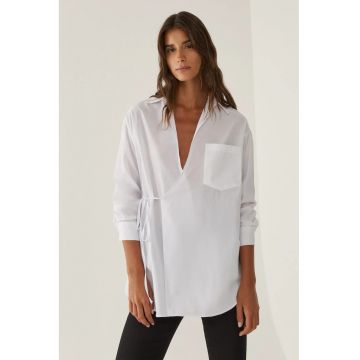 Camasa din poplin cu maneca lunga si buzunar la piept