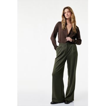 Camasa din satin cu maneci lungi - Maro inchis