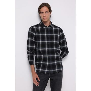 Camasa in carouri cu maneci lungi - Alb murdar/Gri antracit/Bleumarin