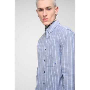 Camasa in dungi cu guler Oxford - Alb/Gri