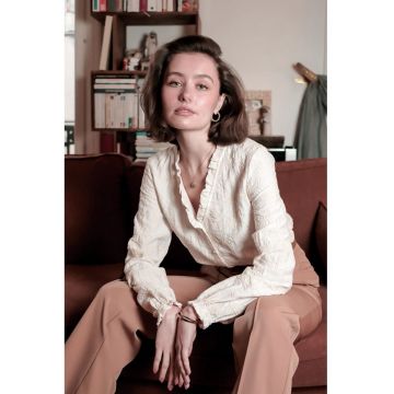 Camasa ivory din vascoza brodata 4861T M9 19661 - Bej