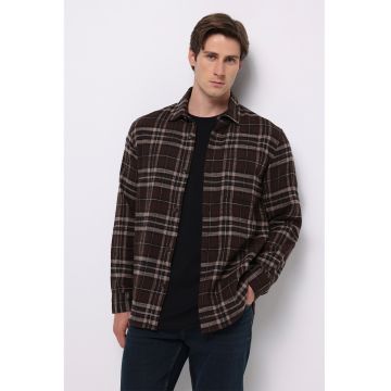 Camasa lejera in carouri - Bej inchis/Maro pamantiu