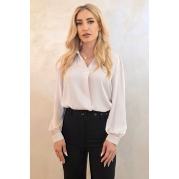 Camasa office, dama ORELIA, cu lantic detasabil si perla, Crem, Marime S/M