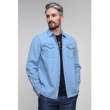 Camasa regular fit cu capse Duver - Alb/Albastru azur