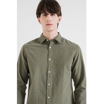 Camasa regular-fit din amestec de in - Verde inchis