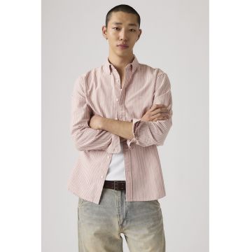 Camasa relaxed fit de bumbac Authentic - Alb/Roz pal