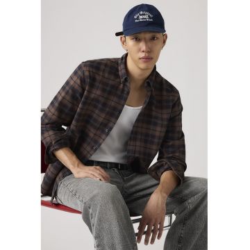 Camasa relaxed fit de bumbac Authentic - Bleumarin/Maro pamantiu