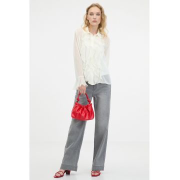 Camasa semi-transparenta cu volane - Alb fildes