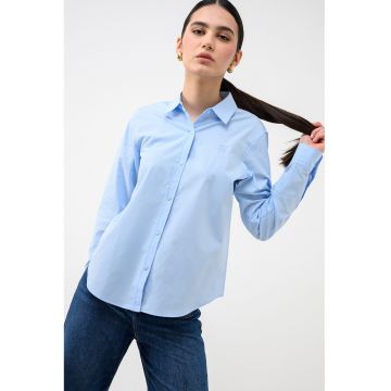 Camasa slim fit uni de bumbac - Albastru glaciar