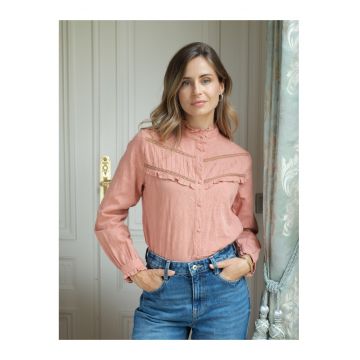 Camasa somon din bumbac cu broderie 4880T M9 19655 - Roz somon