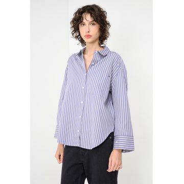 Camasa supradimensionata din bumbac cu maneci cazute - Alb/Mov inchis