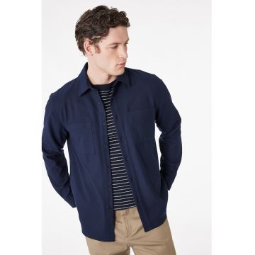 Camasa uni cu buzunare pe piept - Bleumarin