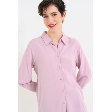 Camasa uni cu guler ascutit - Roz pastel