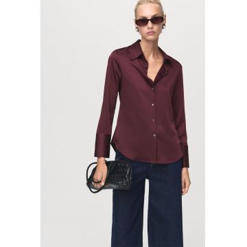 Camasa vaporoasa din satin cu guler clasic - Visiniu