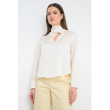 Bluza de matase cu funfa din panglici Pascia - Alb fildes
