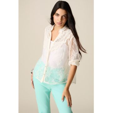 Bluza din dantela cu nasturi - Crem