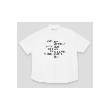 Camasa alba cu maneca scurta si imprimeuri