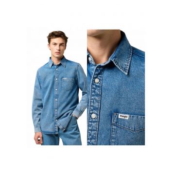 Camasa Barbati -  1 Pkt Shirt - Regular Fit - Cu Cu Nasturi - vdsafDesign Clasic - Maneci Lungi - Bumbac - Albastru - Albastru