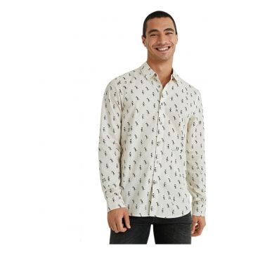 Camasa barbati  crem - bumbac - croiala regular fit - imprimeu artistic - maneci lungi