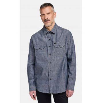 Camasa barbati -  denim chambray - bumbac - albastru - maneca scurta - fermoar si nasturi