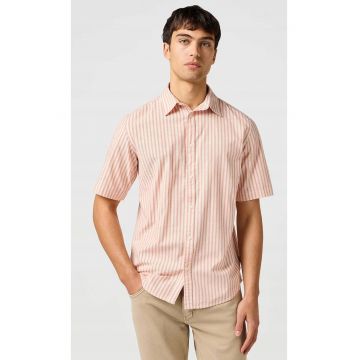 Camasa barbati -  SS Shirt - dungi roz - regular fit - bumbac - alb crem
